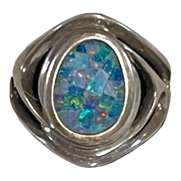 Whitney Kelly Mosaic Blue Fiery Opal Designer Sterling Silver Ring Size 8 WK - Picture 2 of 7